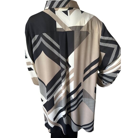 Geometric Print Button-Up Long Sleeve Blouse by Dennis Basso - Picture 2 of 4